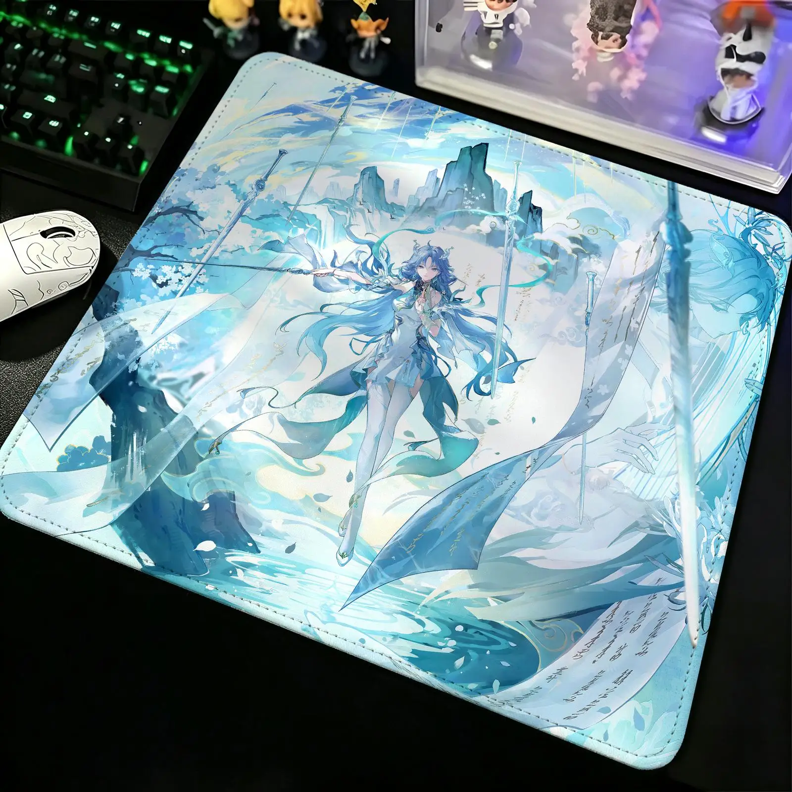 Compact Gaming Mat Reinforced Stitched Border, M/L Sizes Portable Laptop Desk Pad for Office & E-sports Wuthering Waves Qingxiao