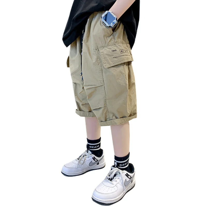 Boys Shorts Summer Hot Sale Korea High Quality Solid Teenager Clothes Casual Cargo Short Pants Children's Elastic Waist Shorts