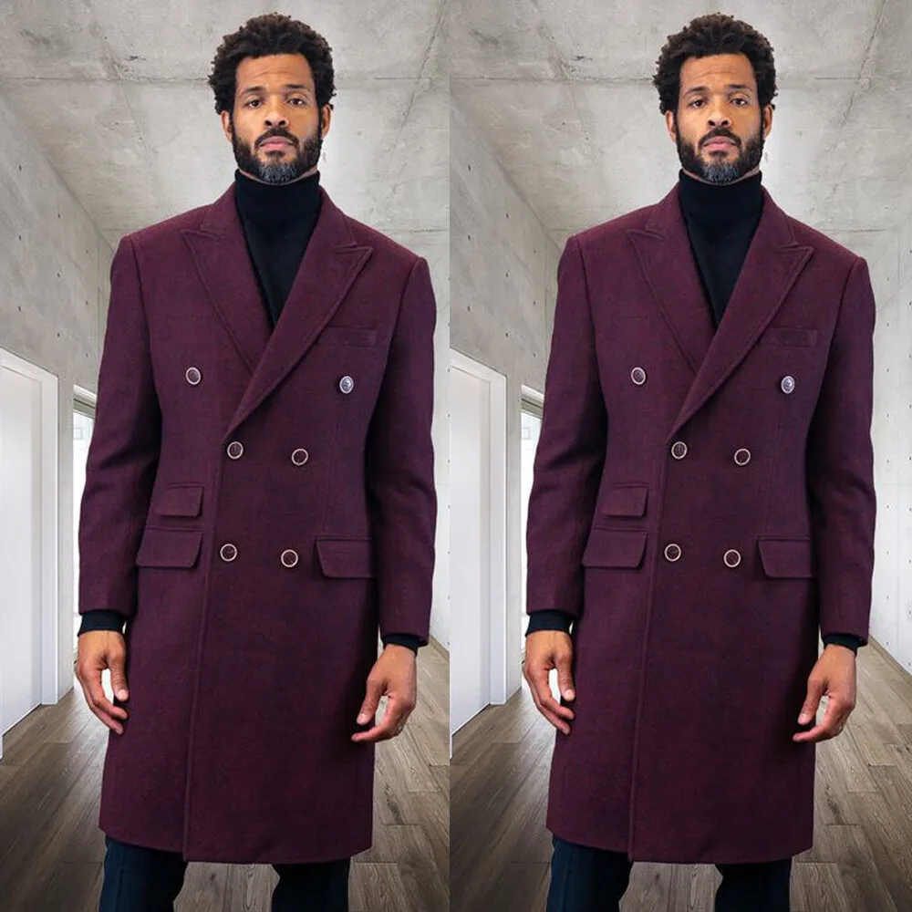 

Purple Men's Long Coat Peaked Lapel Double Breasted Breasted Business Loose Fit One Piece Customized