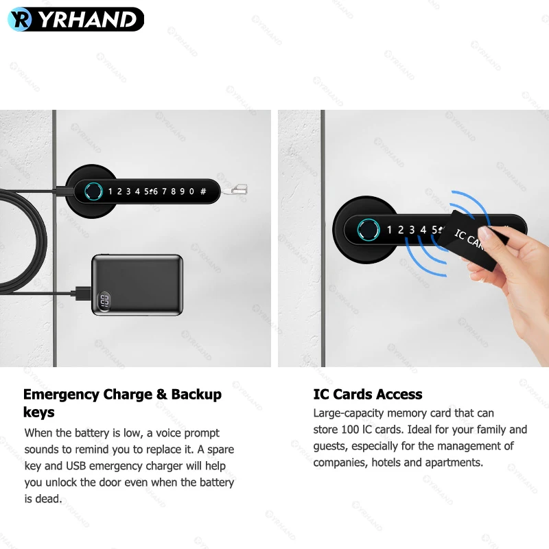 Imagem -04 - Yrhand Tuya Ble Alça Biométrica Inteligente Bloqueio de Impressão Digital com Cartão ic Senha Chave Mecânica Desbloqueio para Alça Única para Casa