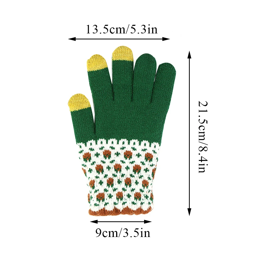 Knitted Touch Screen Gloves Thicken Warm Stretch Full Finger Gloves Women Men Winter Skiing Cycling Mittens Floral Guantes