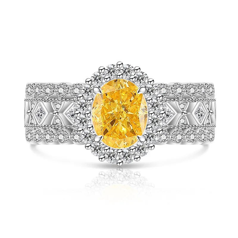 Light Luxury 925 Sterling Silver Ice Flower Cut Pigeon Egg High Carbon Diamond Lace Ring Elegant Atmospheric Jewelry