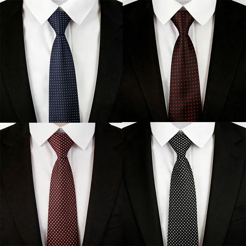 4Pcs Men's No-Tie Narrow Zipper Tie 7.5cm (2.95inch) Checkered Polka Dot Red Black Multi-Color Polyester Business Sales Front Desk Etiquette Suit Accessories