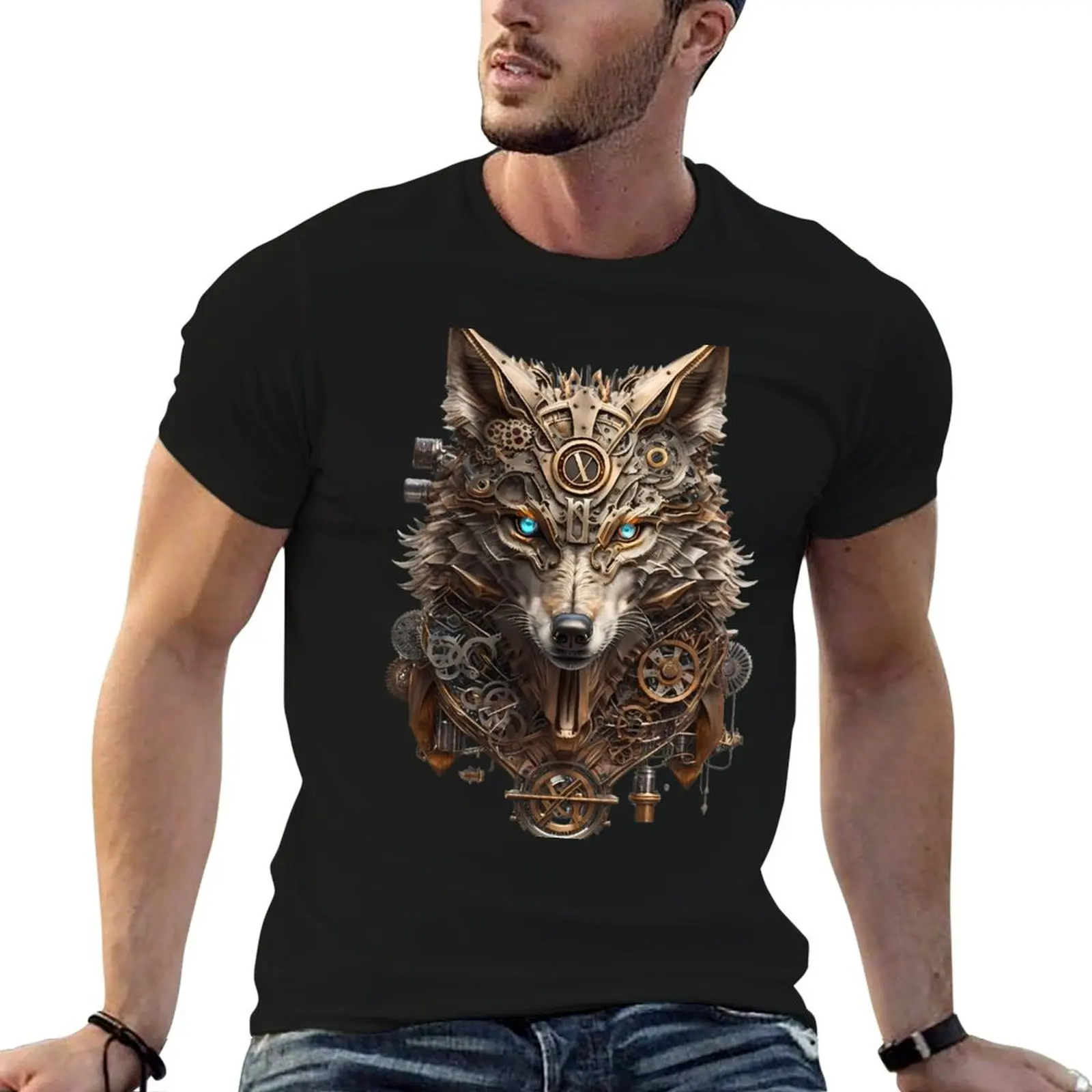 Camiseta Steampunk Wolf Gothic Cyberpunk Retro Metal Punk Industrial, camisetas gráficas para hombre, camisetas divertidas de algodón para hombre