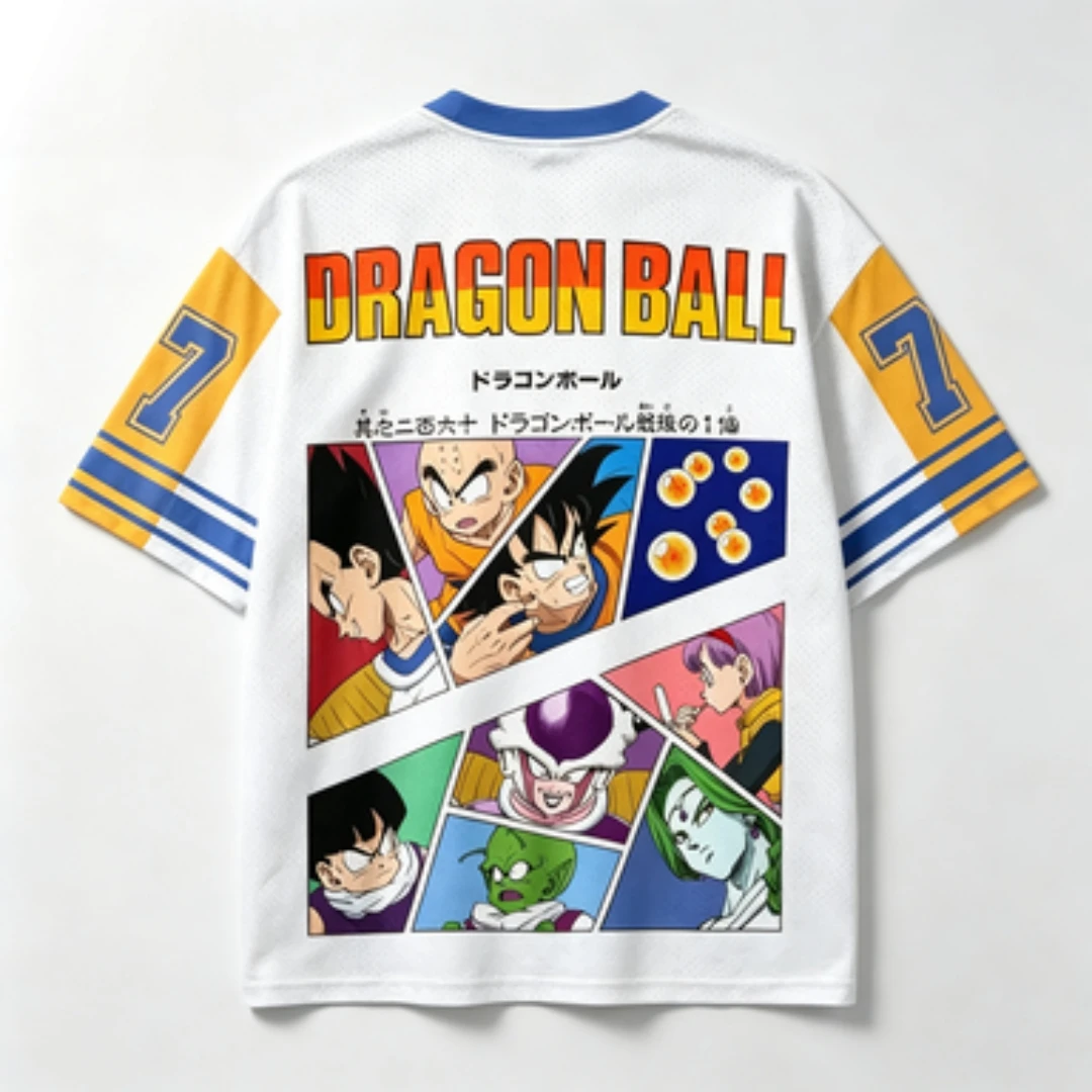 Dragon Ball Z Printed Mesh Breathable V-neck Anime Cosplay Super Saiyan Wukong Manga Panel Character Pattern Sports Jersey