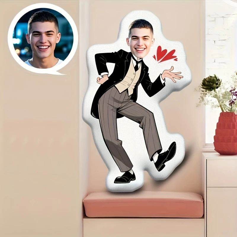 A Humorous and Funny Handsome Guy Custom Pillow, Featuring a Personalized Face and Body Pattern Design with Digital Double-sided
