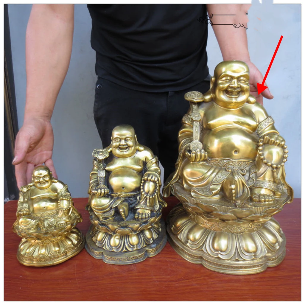 37cm large HOME Family Maitreya buddha Recruit wealth God of CAI SHEN COPPER statue Efficacious 50% OFF