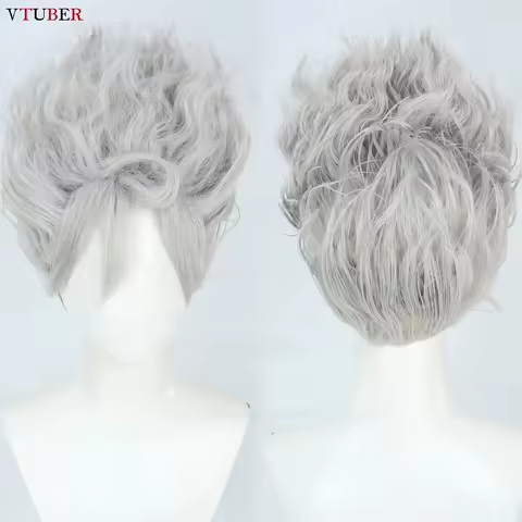 Monkey D Luffy Cosplay Wig Anime Monkey D. Luffy Short Curly Silver Gray Heat Resistant Synthetic Hair Halloween Wigs + Wig Cap