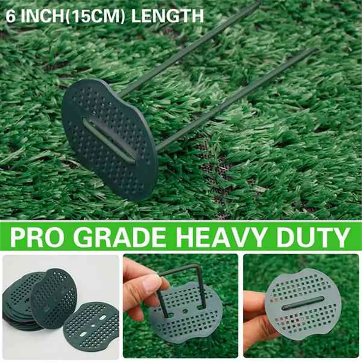 2026 New Tool 50pcs Green Artificial Turf Stakes Staples + 50pcs Buffer Washer, Landscape Staples, Galvanized Lawn Spikes