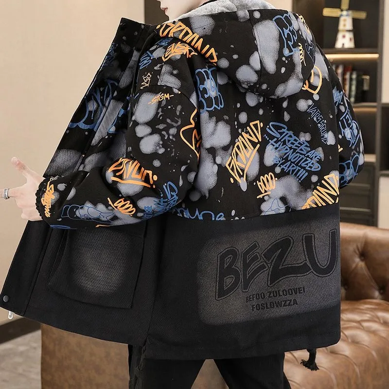New Men's Cotton-padded Jacket Korean Style Winter Added Fleece Thickened Denim Youth Outerwear Workwear Cotton-padded Jacket