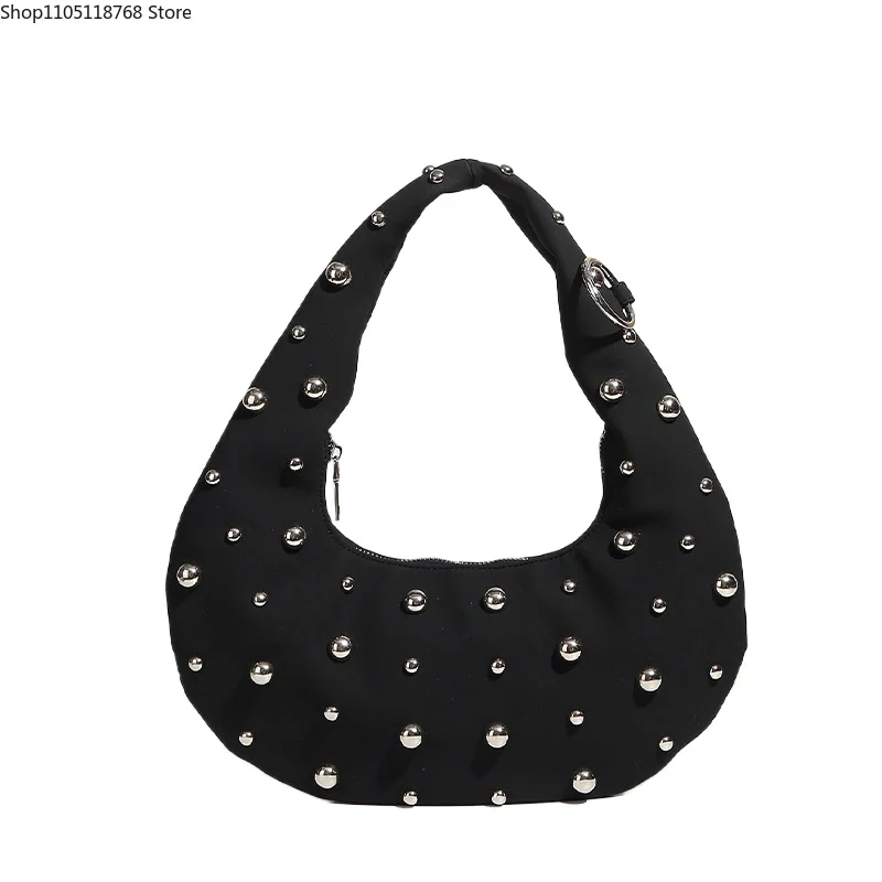 

Металлические заклепки, уникальный дизайн, женская сумка в форме полумесяца, модная искусственная кожа, универсальная сумка для пельменей в стиле панк