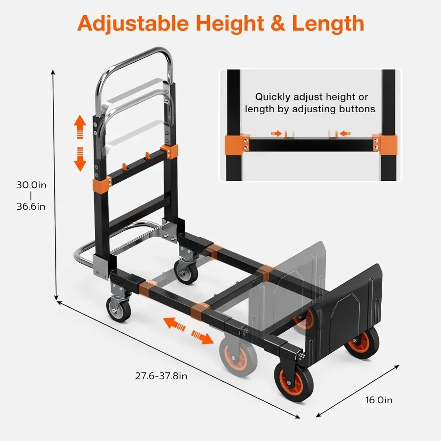3in1 Convertible Aluminum Hand Truck with 550lbs Capacity and 10 Rubber Wheels Featuring 3 Adjustable Positions for Efficient M