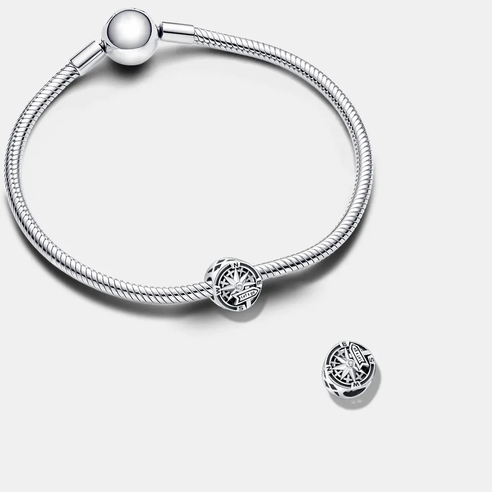 New 925 Sterling Silver Compass Charm Bead Fits Original Bracelet DIY Jewelry Travel Gift For Women