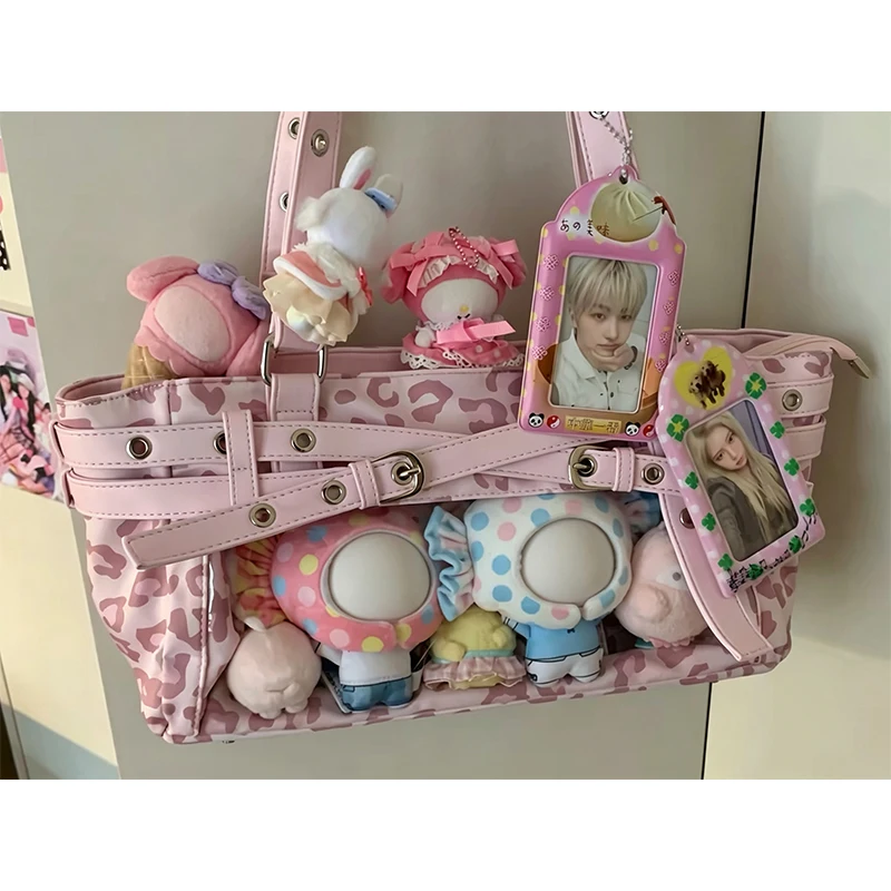 Polka Dot Ita-Tasche mit transparentem Sichtfenster, Damen Anime-Schultertasche, Lolita-Handtasche für Mädchen, Kawaii-Geldbörse mit Gürtelschnallendesign – Detail 5
