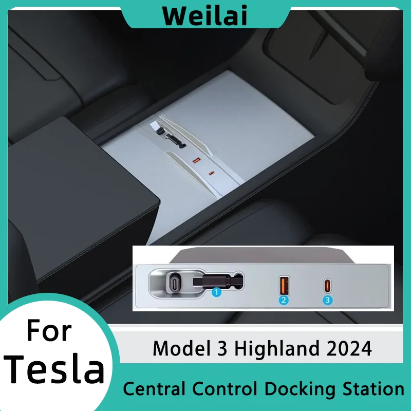 For Tesla Model 3 Highland Central Control Docking Station 80W Smart Sensor 4 Ports USB Type C Accessories Extender Fast Charger