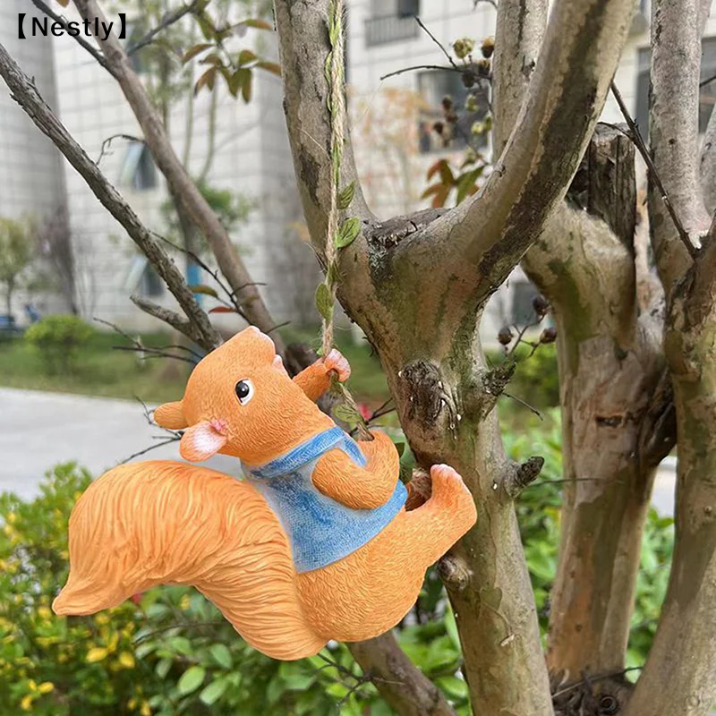 1PCS Resin Animal Squirrel Rabbit Monkey Duck Pendant Statue Garden Miniature Landscape Decoration Outdoor Garden Statue〔Nest〕
