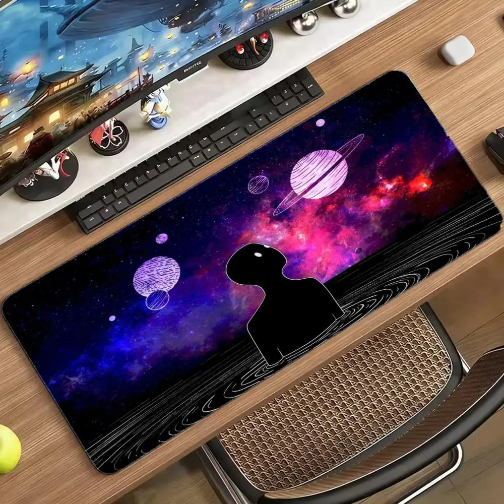Minimalist Galaxy Space Planet  Non-Slip Starry Nebula Astronaut Silhouette Rubber Desk Mat for Desktop Office Game