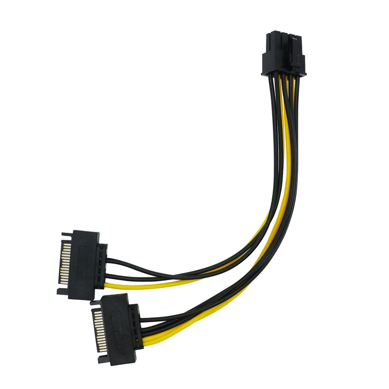 Câble adaptateur d'alimentation PCIE SATA 15 broches à 8 broches, 18cm, 1 pièce, double carte graphique, pour le minage de Bitcoin