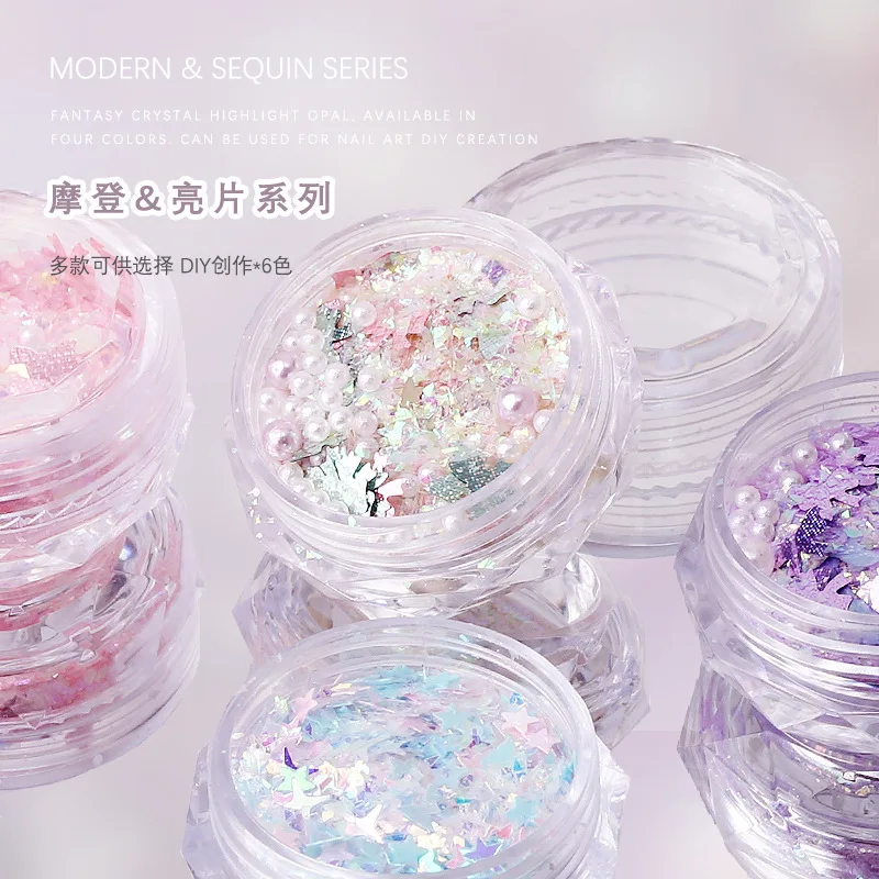 Shinng Nail Art Sequins Nail Glitter DIY Chrome Powder Sparkly Irregular Coarse and Fine Mixture Bow Star Manicures Decorations