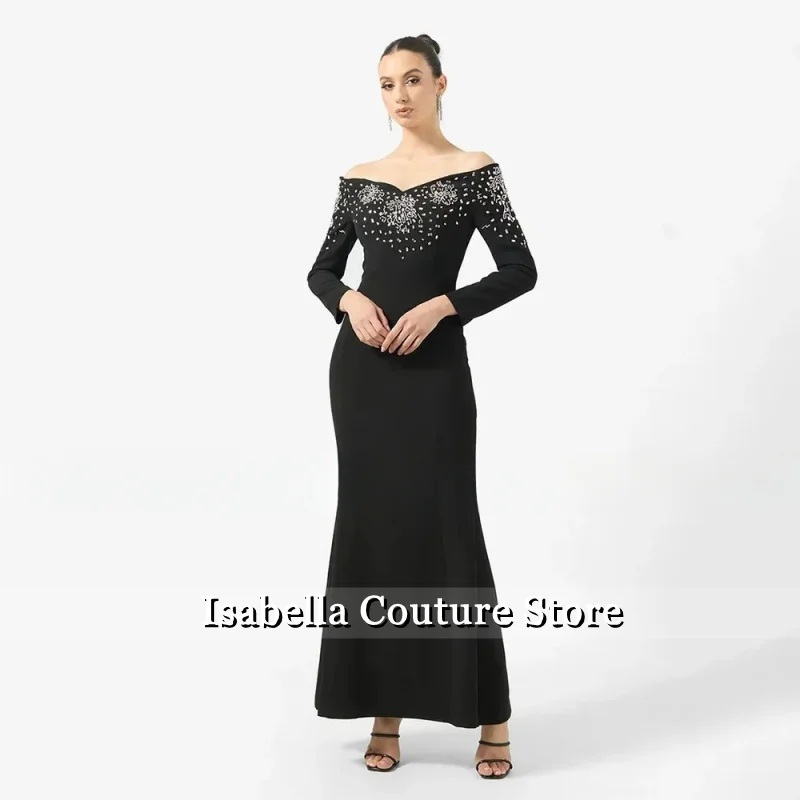 Lussuoso abito da ballo con perline al largo della spalla maniche lunghe abiti da festa maxi scollo a V tromba abiti da sera formali per le donne 2025