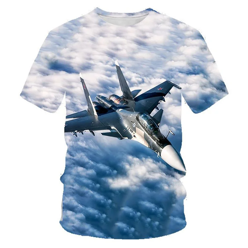 Aircraft Fighter Graphic T Shirt for Men Tops 3D Printing Womens Clothing Summer Casual Kids T-shirt Funny Boys Girls Streetwear