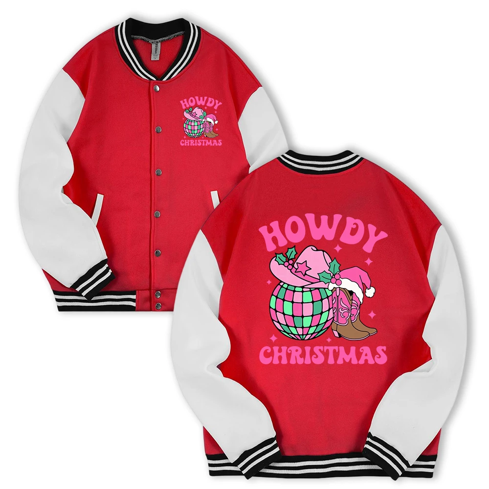 

Howdy Christmas Party Print Jackets Men Casual Pocket Baseball Coat Fashion Loose Top Autumn Street Vintage Unisex Clothing