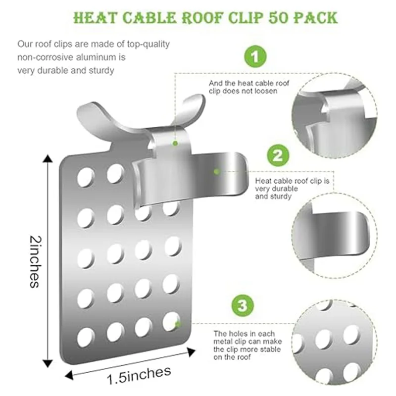 Clips de câble de dégivrage de toit chic, paquet de 50 clips métalliques, clips de toit de câble chauffant, clips de toit en aluminium, clips de câble de dégivrage durables