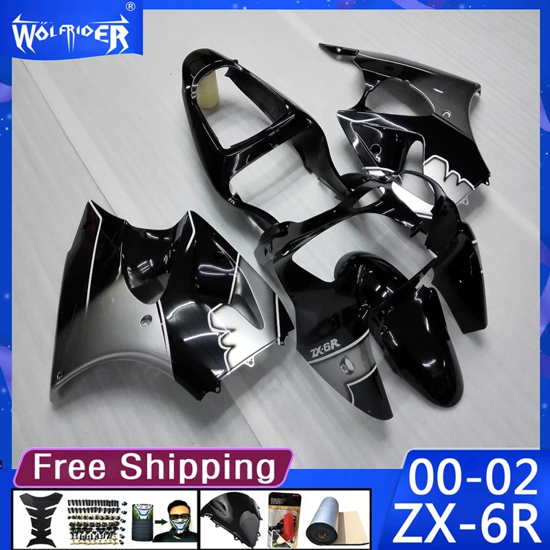 Motorcycle ABS plastic fairings for ZX-6R 2000-2002 ZX6R 00-02 Motorbike black silver fairing hull Manufacturer Customize cover