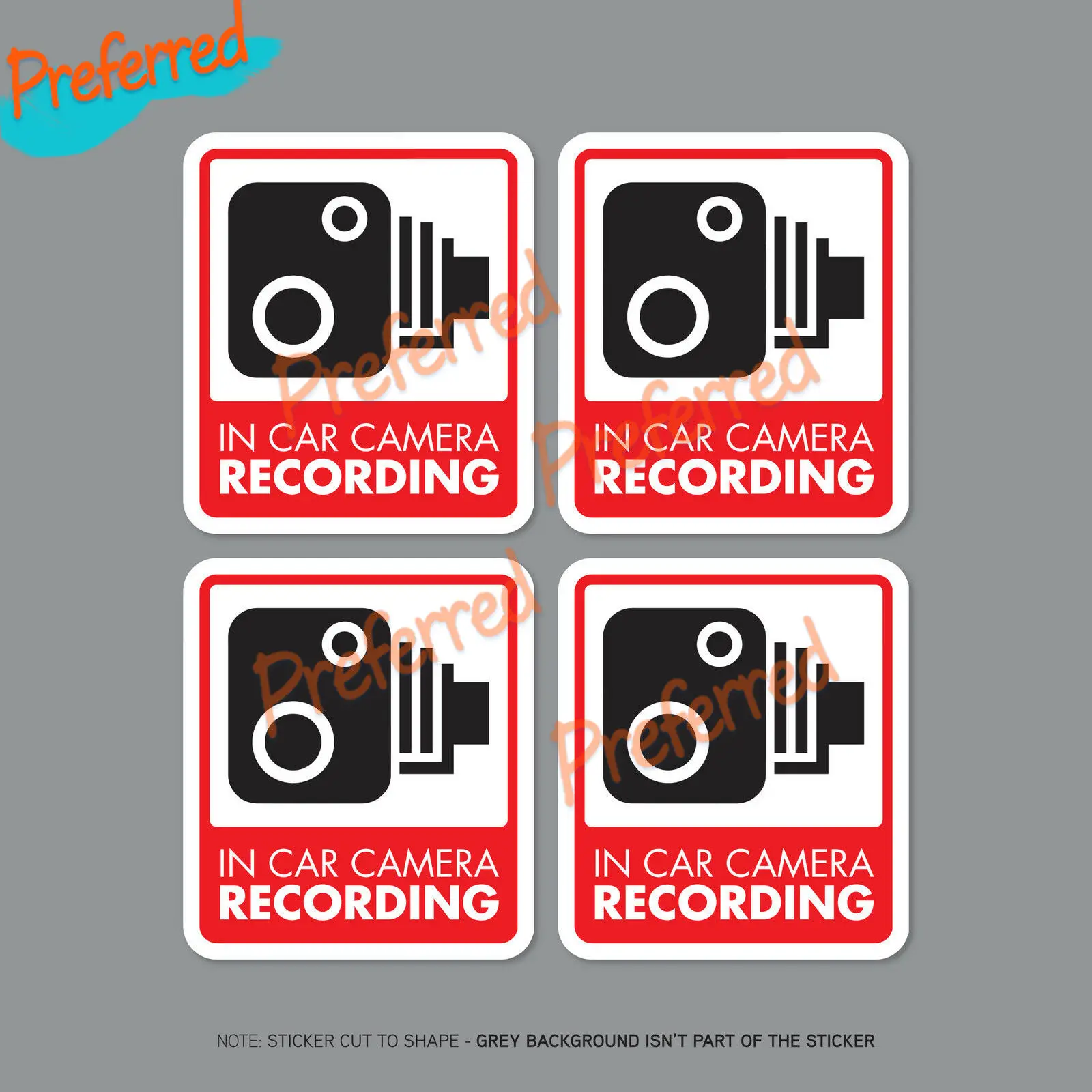 Set of 4 In Car Camera Recording Car Sign Sticker - CCTV - Dashcam for Laptop,Glass Door，car Cooler Car Sticker Decal Decoration