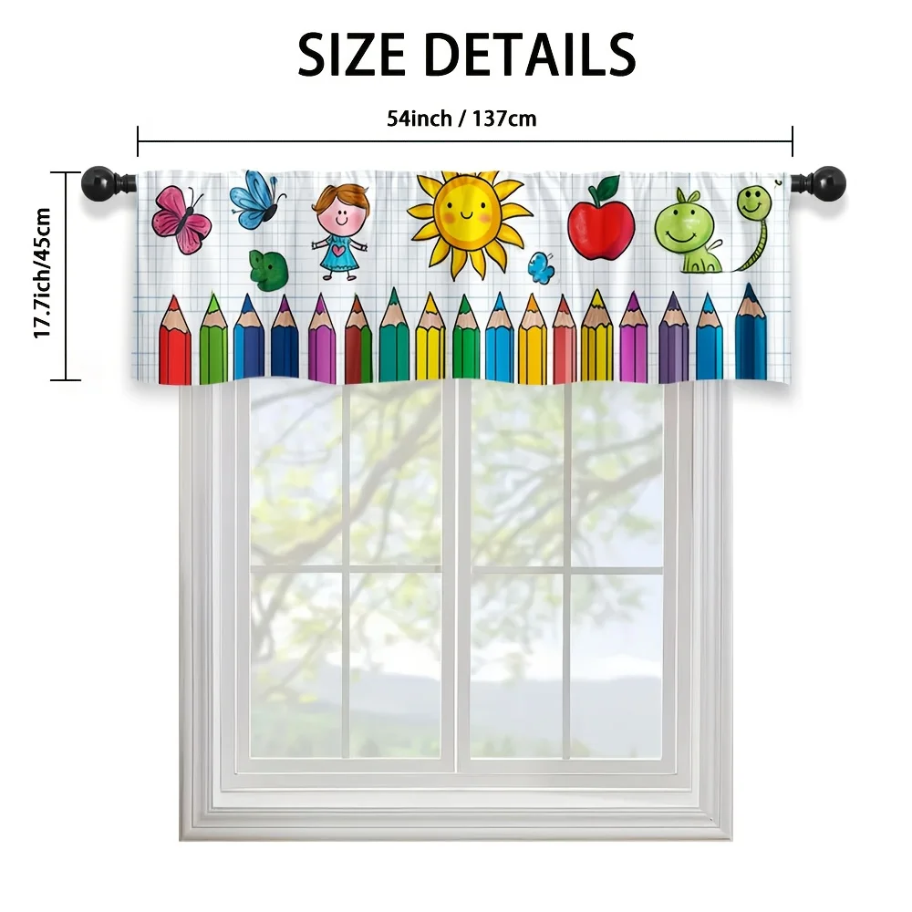 VIKAMA Colorful Doodle Print Valance Curtain, Short Window Curtain for Kitchen Bedroom Living Room Home Decor