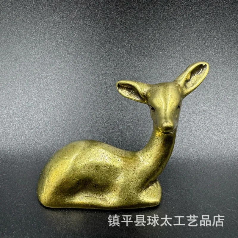 Pure copper miniature deer ornament, exquisitely crafted mini brass deer, lying deer, fortune deer, tea pet, tea ceremony decora