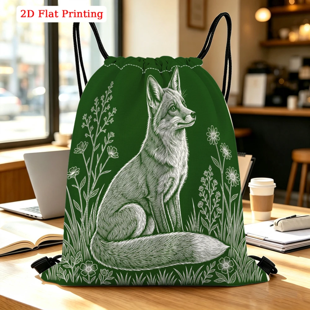 Fox Sitting Among Flowers Drawstring Backpack, Travel Shoe Bag, Fitness Sports Backpack, Travel Outdoor Drawstring Bag