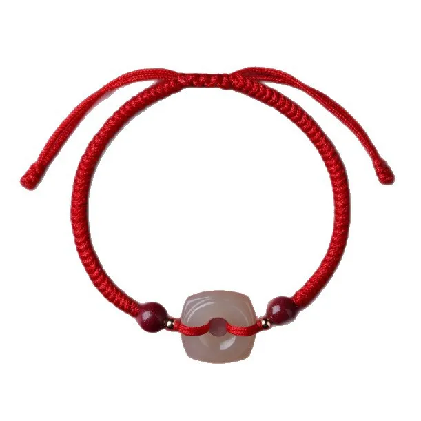 New Chinese Style Zodiac Year Square Buckle Red String Bracelet Handmade Woven Couples Jewelry