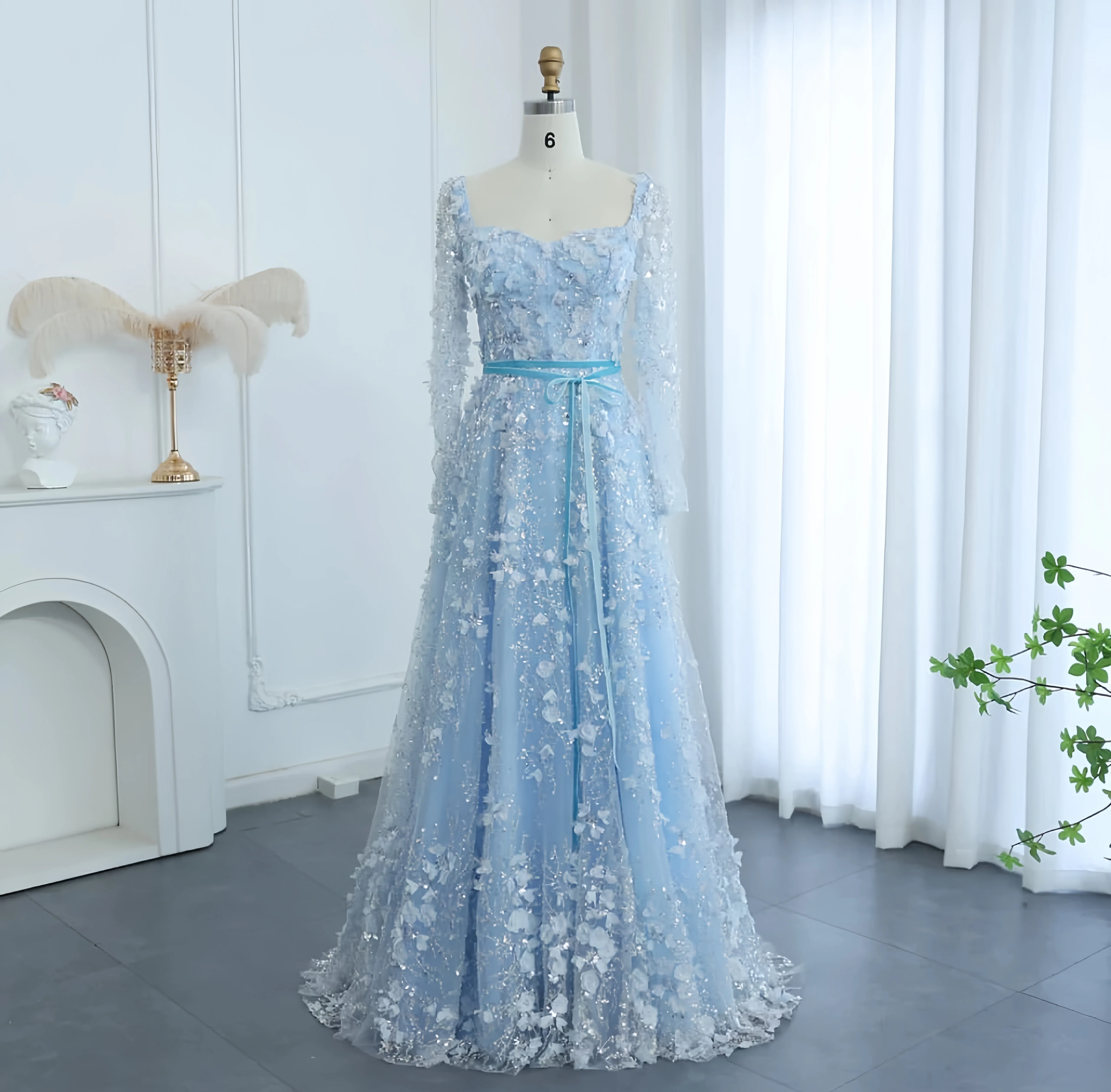 

Customized Sweet collar long sleeve A-LINE decal elegant luxury evening dresses dresses for special occasions Dresses gala