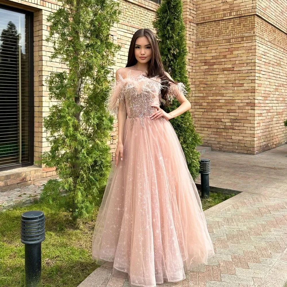 Customized Evening Organza Feather Draped Pleat Clubbing A-line Off-the-shoulder Bespoke Occasion Gown Long Dresses  Sexy Casual