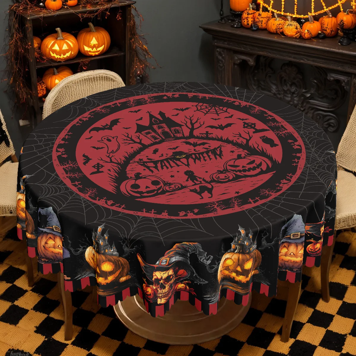 1 piece, Halloween-themed tablecloth with ghostly water-saving cow patterned and ghostly design printed on it.zyc