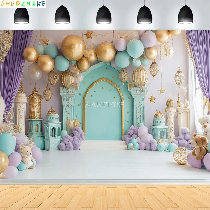 Regenbogen Luftballons Blumen Geburtstag Party Hintergrund Neugeborenen Boot Zirkus Sterne Strand Szene Wolke Thema Fotografie Kulissen AT-15