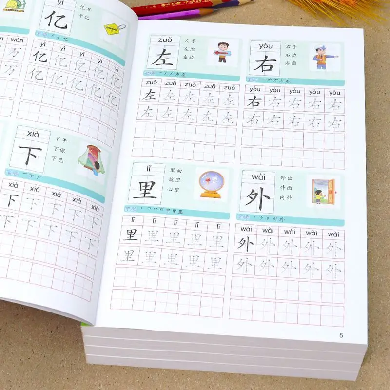 Chinese Character Red Book 1000 Word Children'S Calligraphy Poster For Preschool Practice Early Childhood Enlightenment Libros