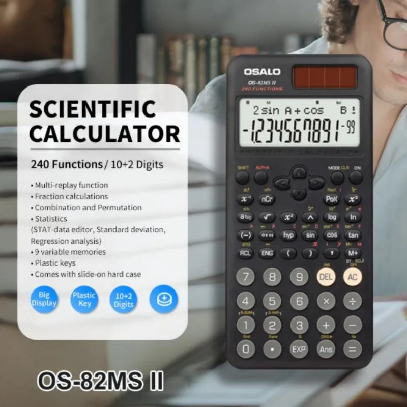 240 Function Junior High School Student Function Science Calculator Plug Button Battery  OS-82MS II Teaching Test Calculator