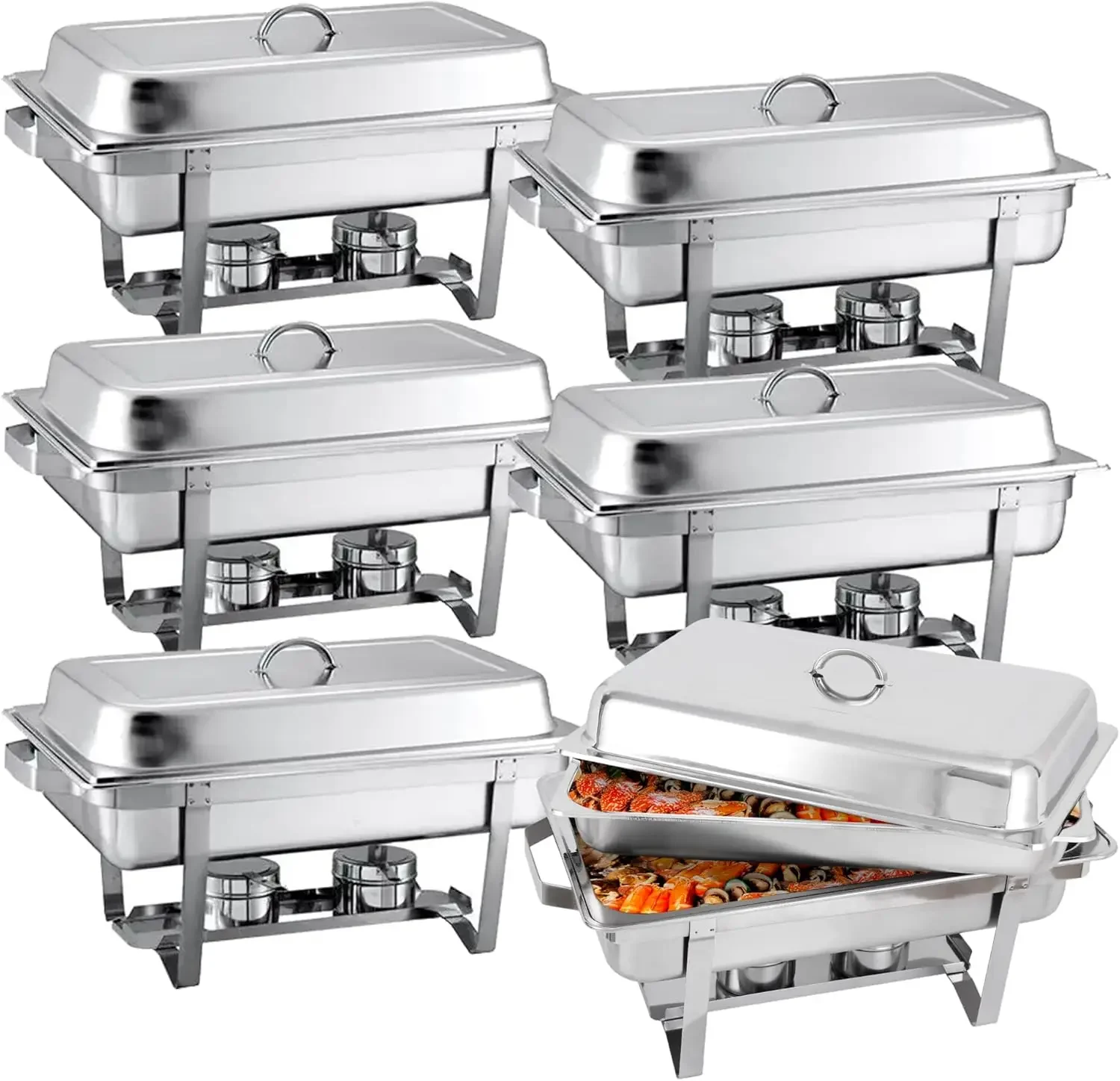 Nova Microdermabrasion 6 Pack Chafing Dish Buffet Set 8 Qt Stainless Steel Complete Chafer Set Catering Warmer Set with Water