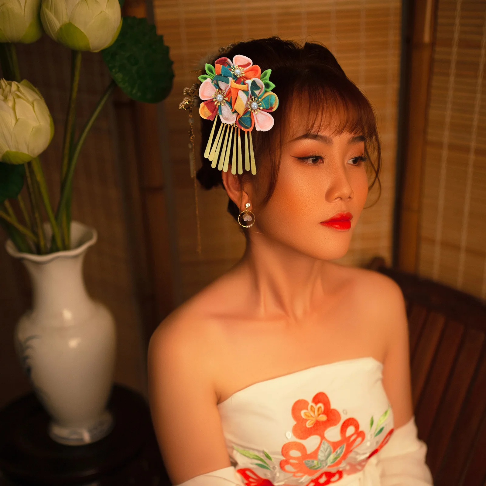 

2 шт., повязка на голову с цветочным принтом в японском стиле, ткань, желтые изысканные аксессуары для волос, женские элегантные модные украшения для волос, очаровательный