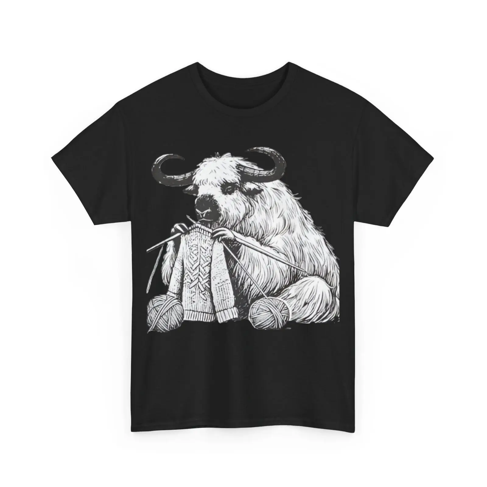 

Yak knitting a sweater Tshirt - Funny Tshirt - Unisex Heavy Cotton Tee