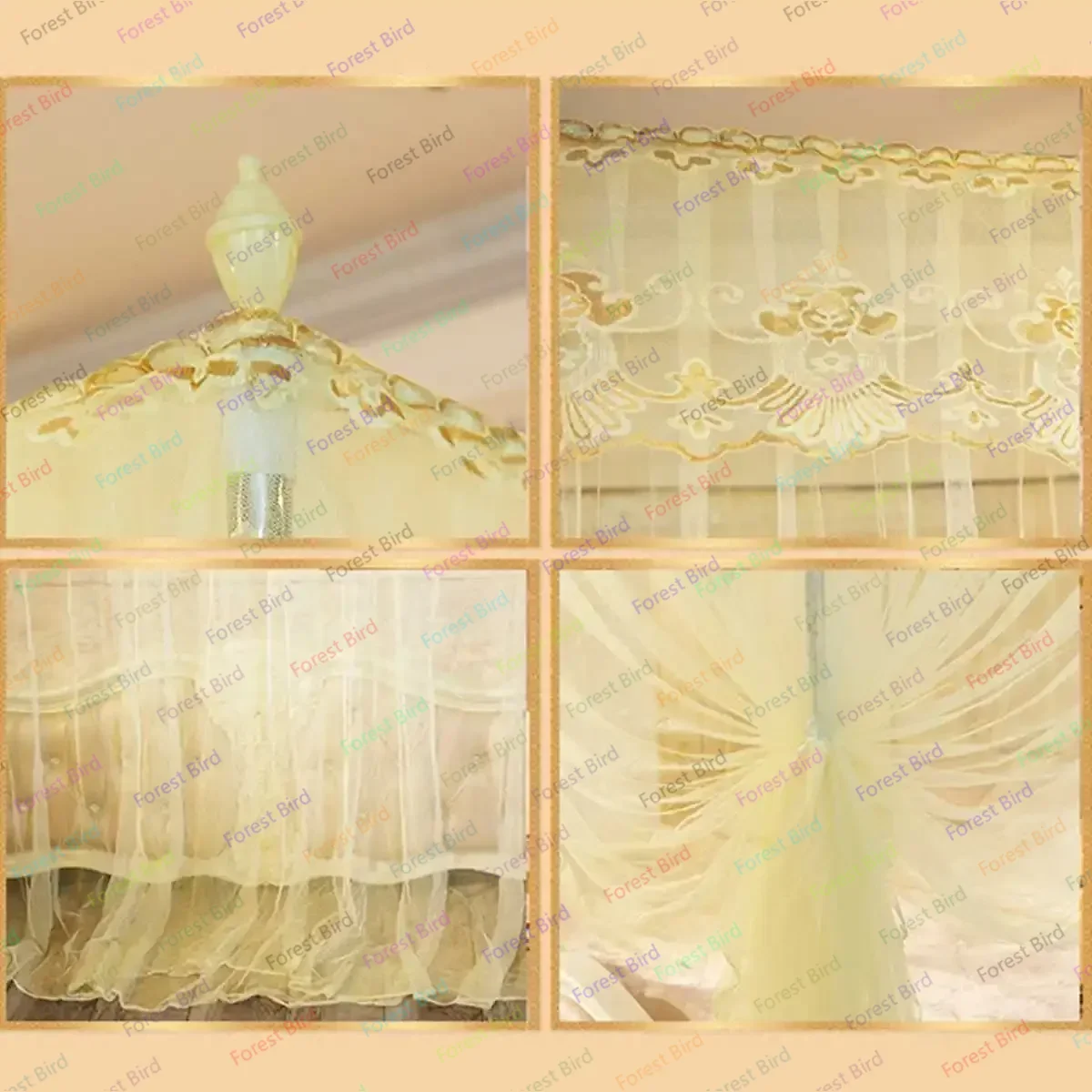 Cortinas de cama con dosel de princesa, mosquitera de lujo, ropa de cama sin soporte, 4 esquinas, 3 aberturas laterales