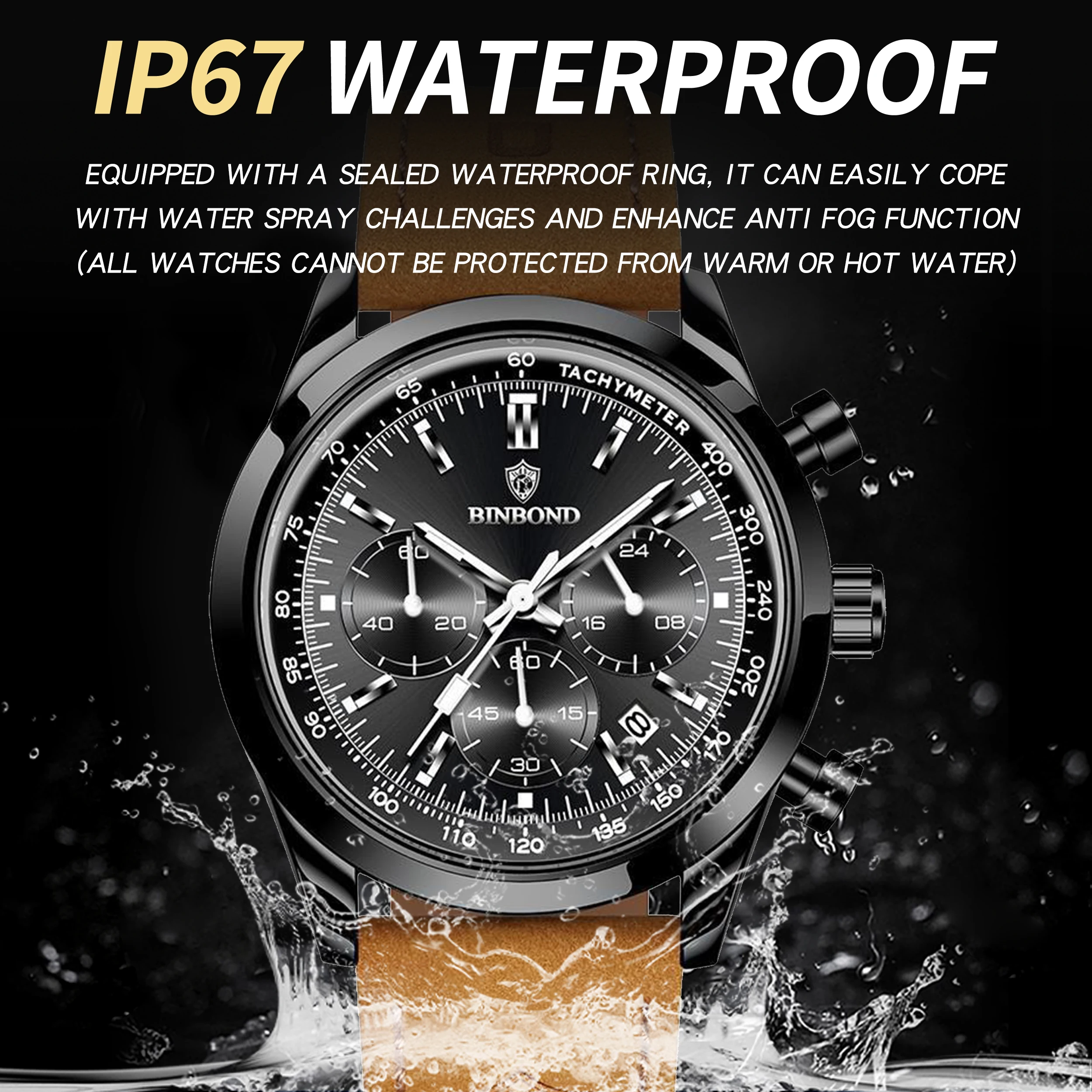 BINBOND Chronograph Sturdy Accurate Quartz Watches For Men Luxury Auto Date Luminous Waterproof Men's Watch Casual Reloj