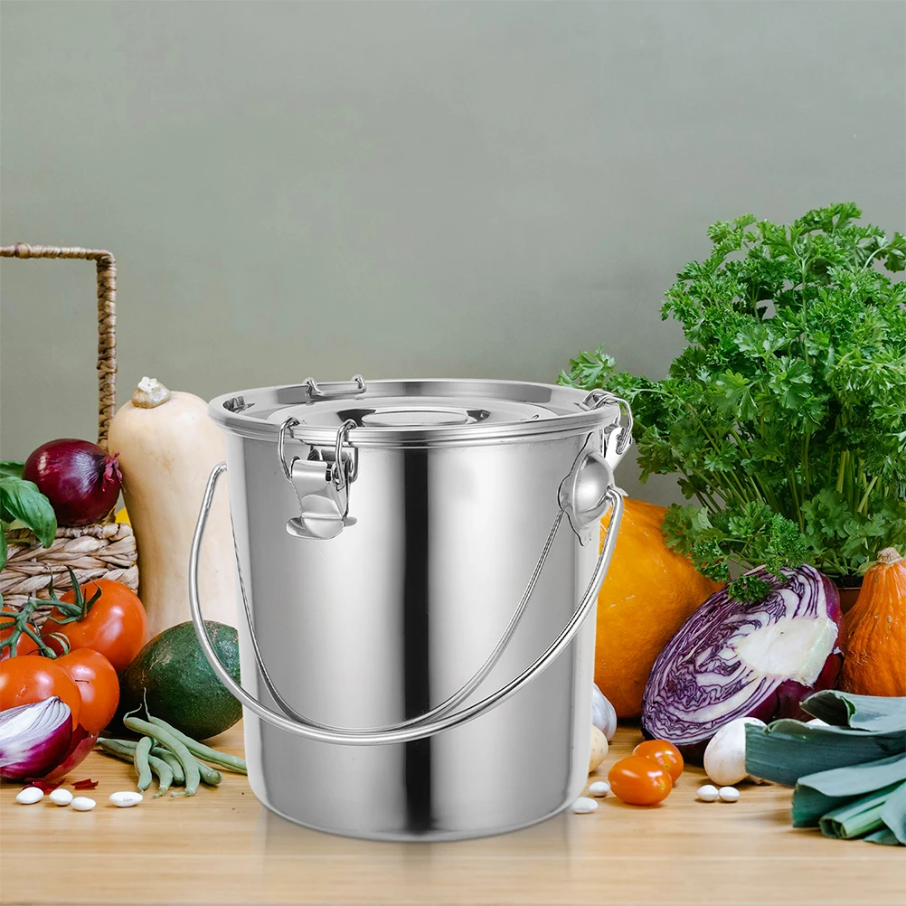 

Stainless Steel Sealed Pail Airtight Barrel Portable Bucket Grease Water Storage Bucket Milk Container Oil Holder Home Storage