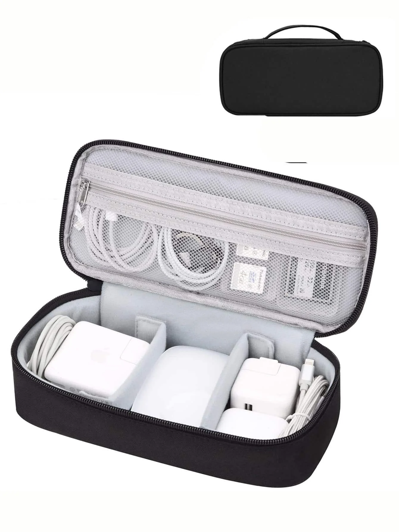 

Portable Electronics Organizer Case with Mesh Pockets and Zipper Closure