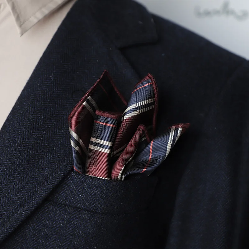 23cm Classic Striped Pocket Square Men Business Paisley Dots Handkerchief Formal Suit Pocket Towel Casual Polyester Brown Hanky