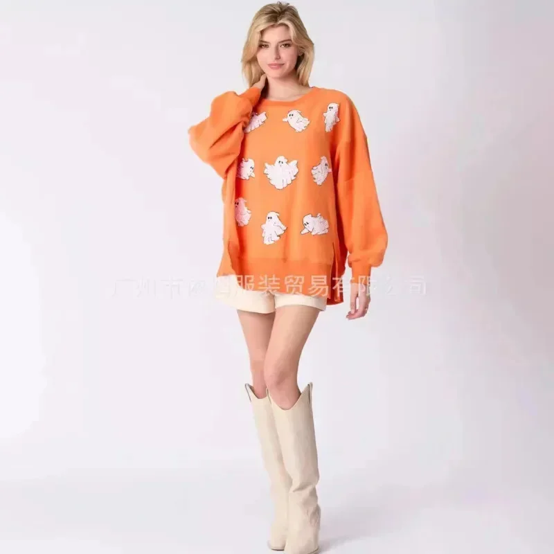 Camisa de manga larga con lentejuelas para Halloween, jersey de ocio con purpurina dulce, caramelo, calabaza, fantasma, moda para amantes, regalos de vacaciones, nuevo