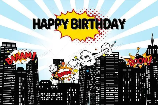Super Hero City Building Super Hero Theme ฉากหลัง Baby Shower Birthday Party การถ่ายภาพพื้นหลังสำหรับ Photo Studio Photophone