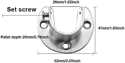 Stainless Steel Closet Pole Sockets, Heavy Duty Rod End Supports, U Shaped Flange Holder for Wardrobe and Shower Curtain, 2 Pack